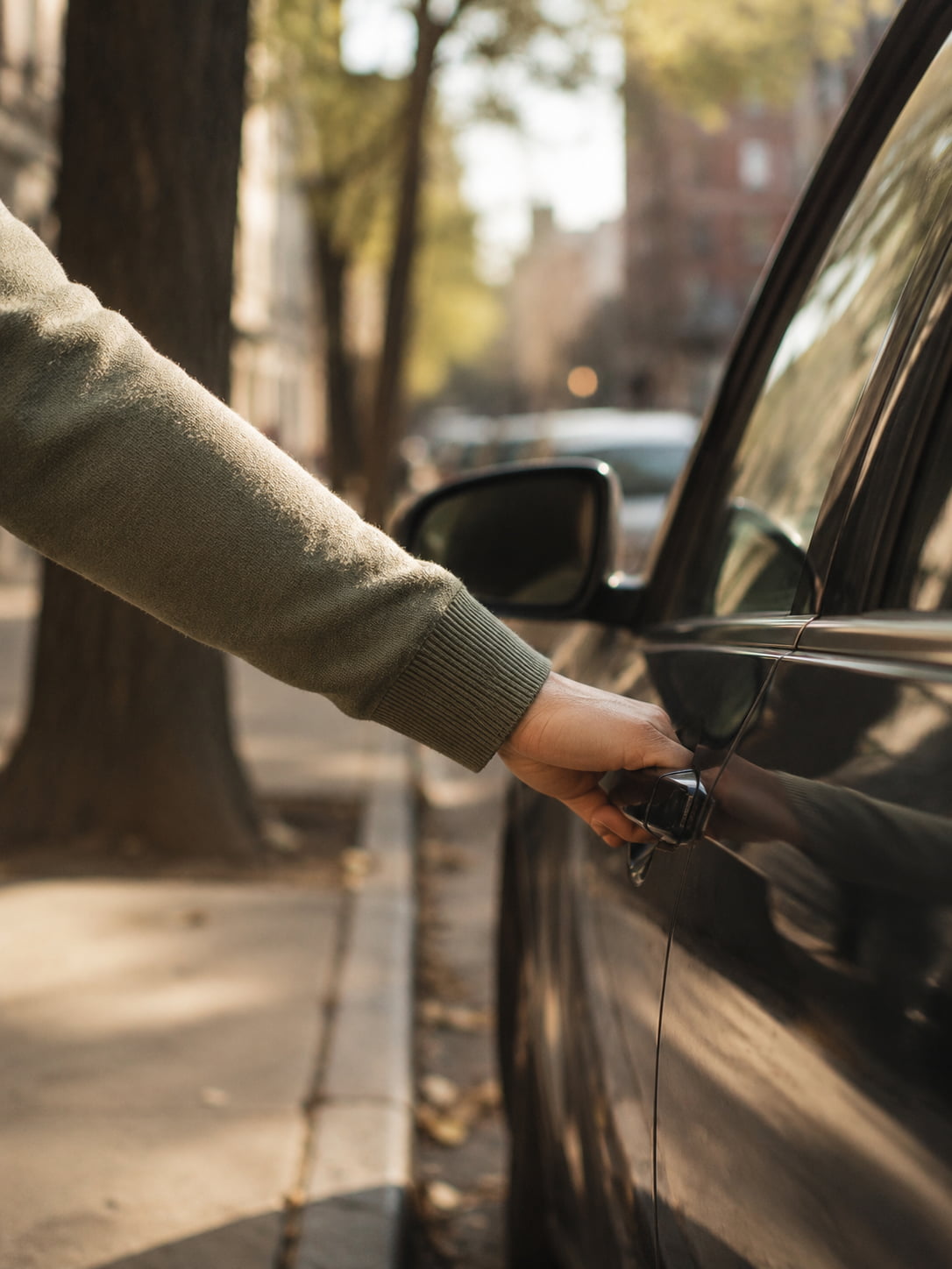 A car door opening at the curb