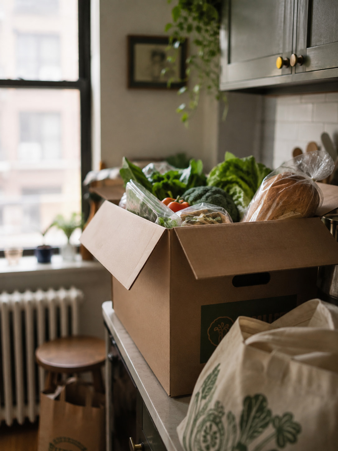 Grocery delivery box packed with fresh food