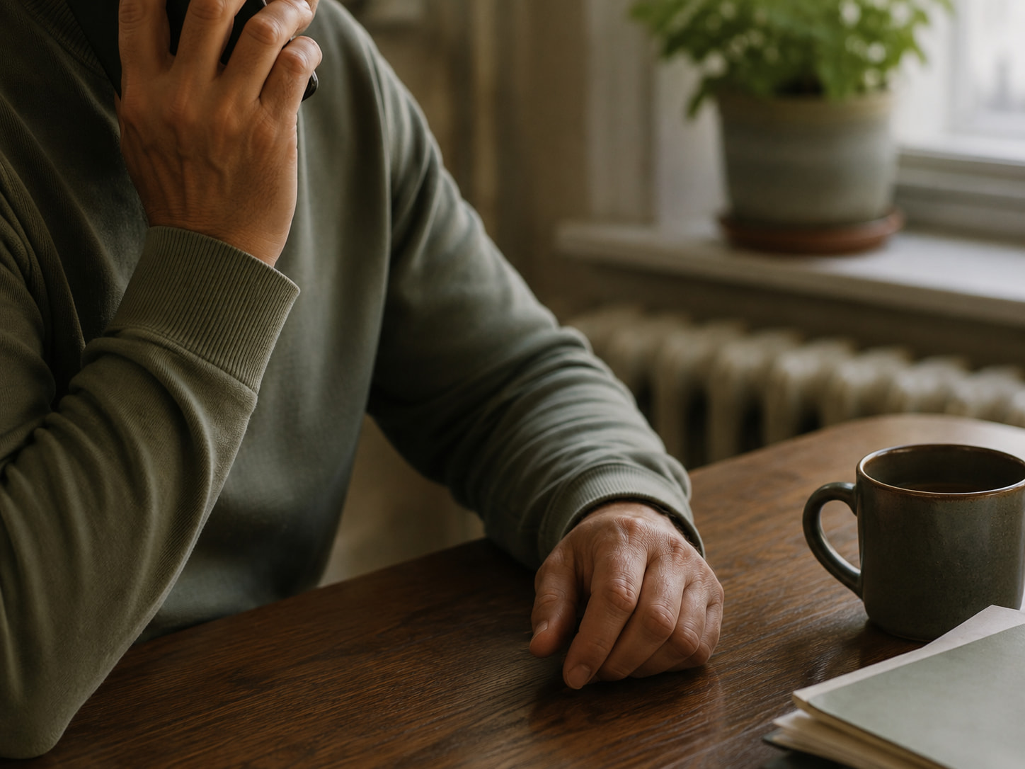 A person on a phone call at home